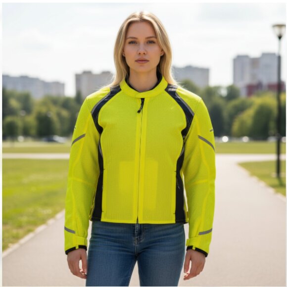 Women’s Hi-Vis Yellow-Black Mesh Motorcycle Jacket 3XL Yellow Black CE Armor EUC - Picture 1 of 16